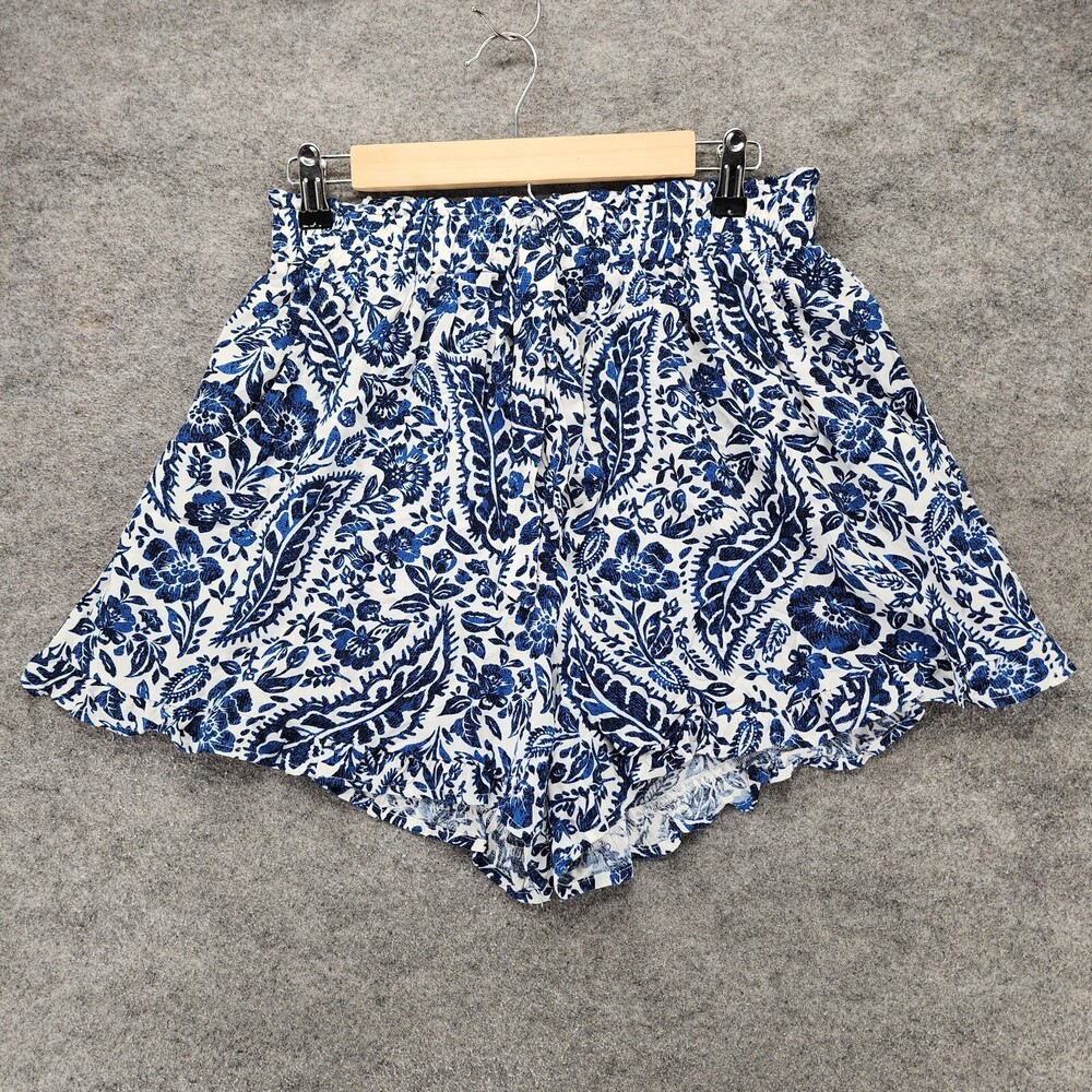 Francescas Blue Rain Shorts Womens Medium Paperbag White Blue Floral